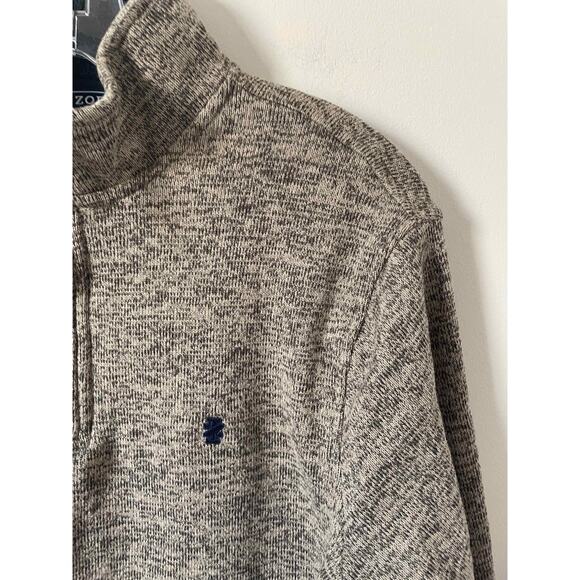 Izod Fleece Preppy Golf Quarter Zip Jacket Tan Navy Blue Size Medium - Picture 3 of 7